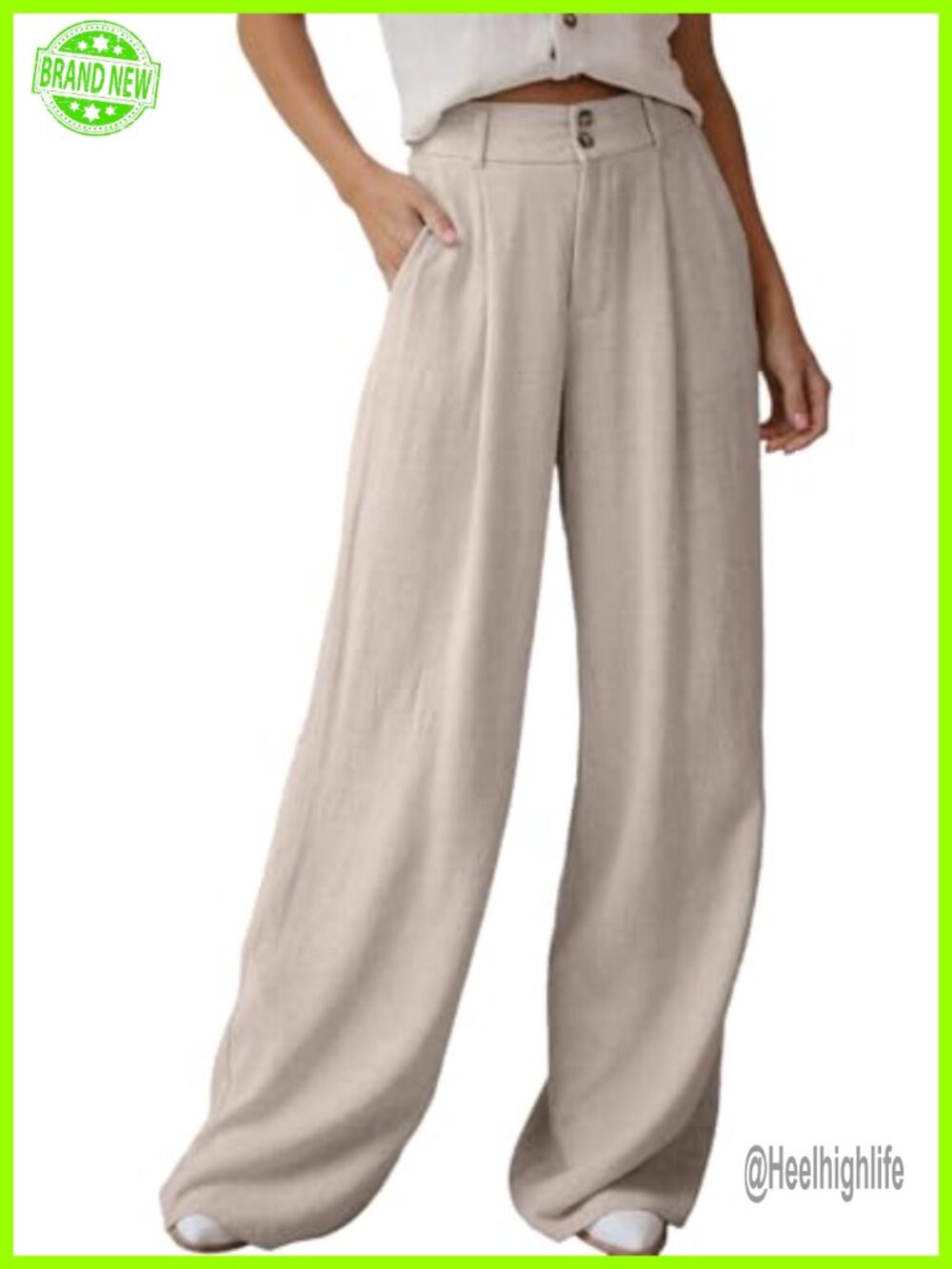 Women's Linen Wide Leg High Waist Palazzo Pants Beach Trousers
